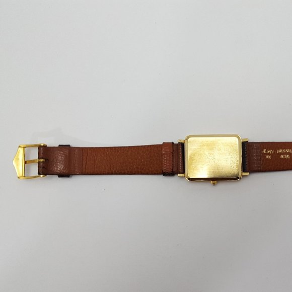 18kt Yellow Gold Franklin Mint Royal Crest Tank Leather Band Men's Watch 24mm - Picture 9 of 11